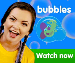title for Kiki's Music Time music video for toddlers on KneeBouncers, bubble popping, bubble pop song