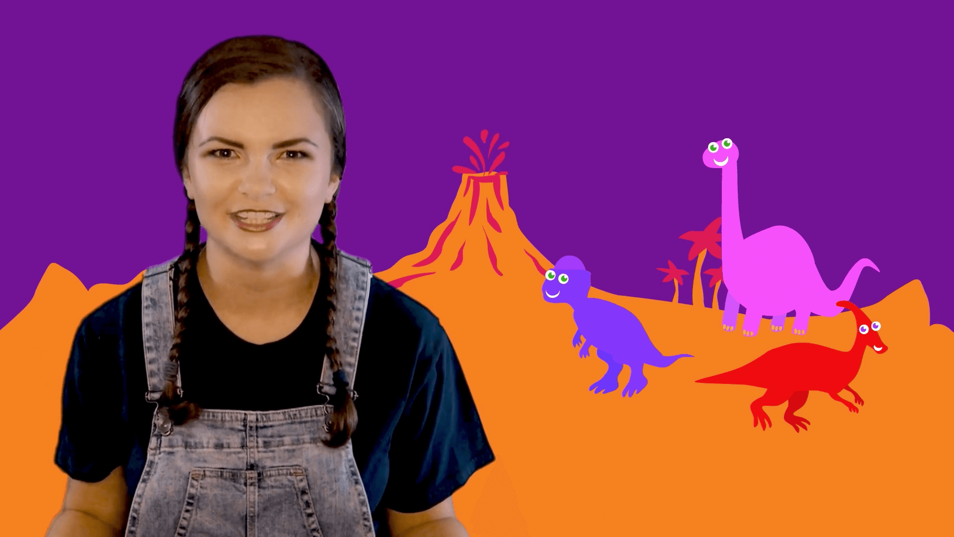Kiki explains dinosaurs on Kiki's Music Time music video for toddlers on KneeBouncers, dinosaur song
