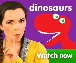 title for Kiki's Music Time music video for toddlers on KneeBouncers, dinosaur song