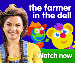 The farmer in the dell title for Kiki's Music Time music video for toddlers on KneeBouncers