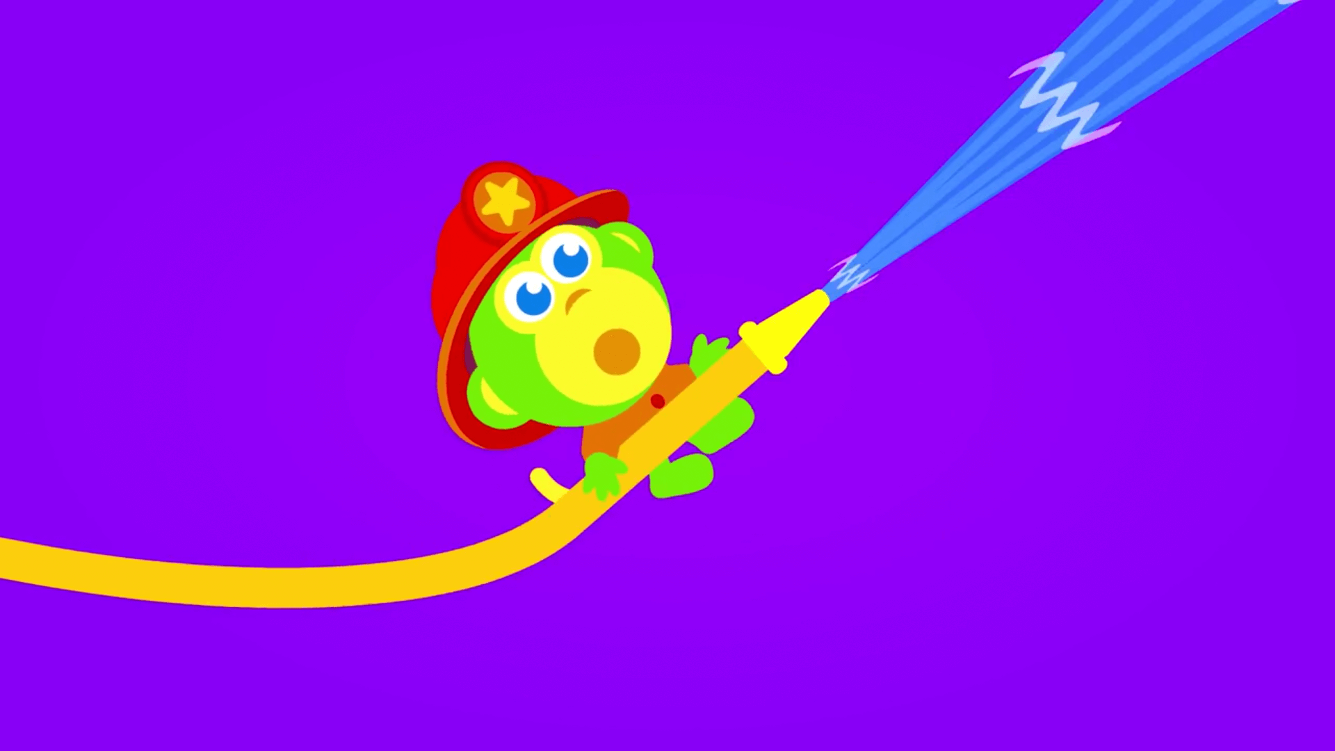 sammy uses a fire hose in episode of the kneebouncers show on babyfirsttv