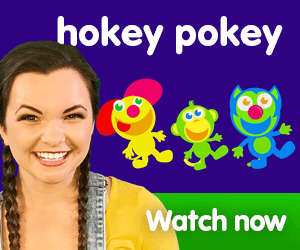 hokey pokey title for Kiki's Music Time music video for toddlers on KneeBouncers