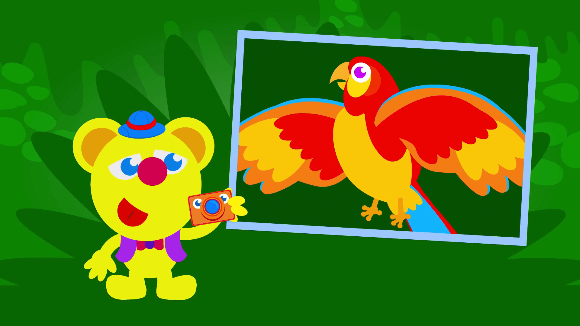 freddy takes photo of parrot episode of the kneebouncers show on babyfirsttv