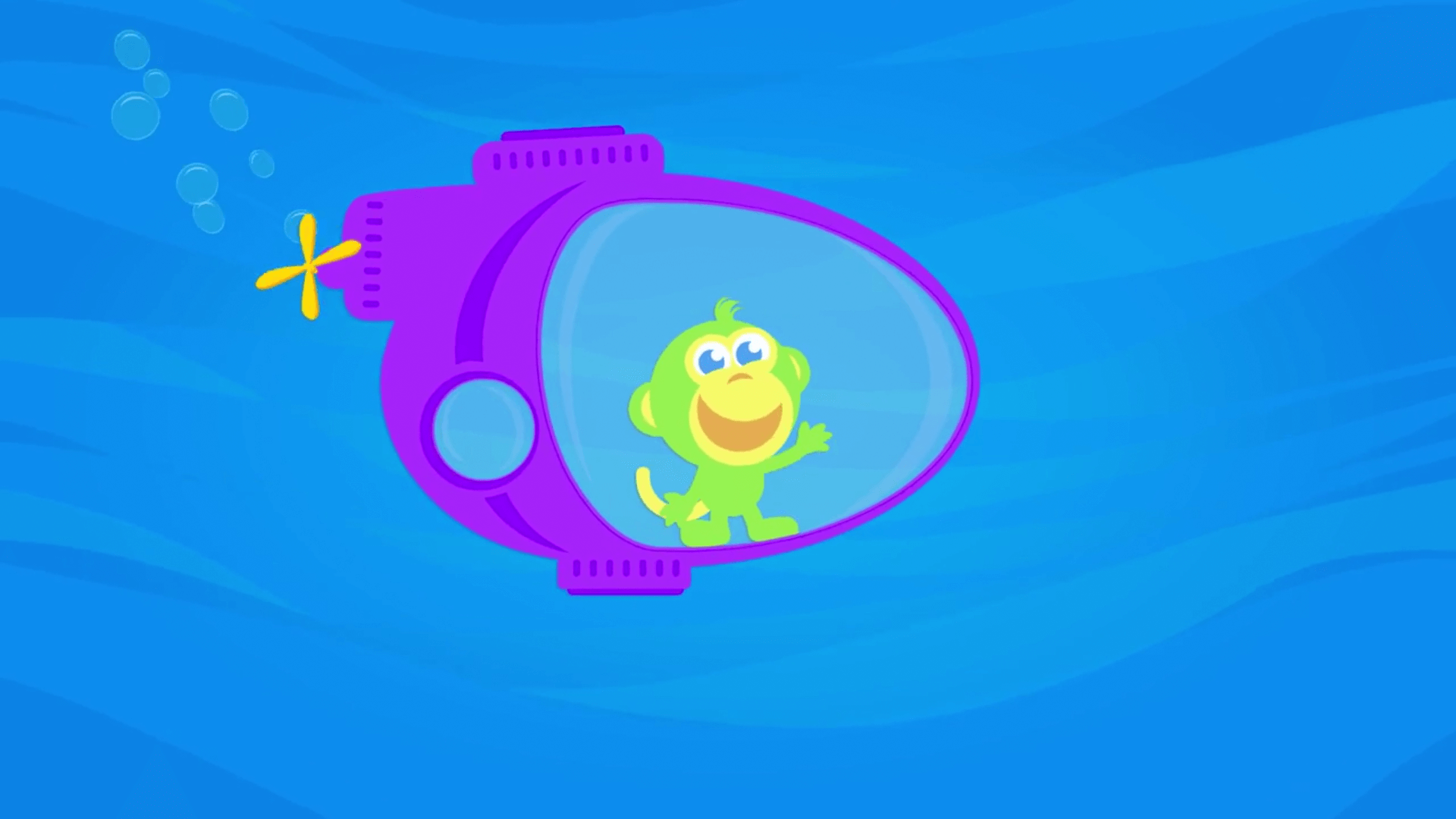 sammy rides in a submarine in episode of the kneebouncers show on babyfirsttv