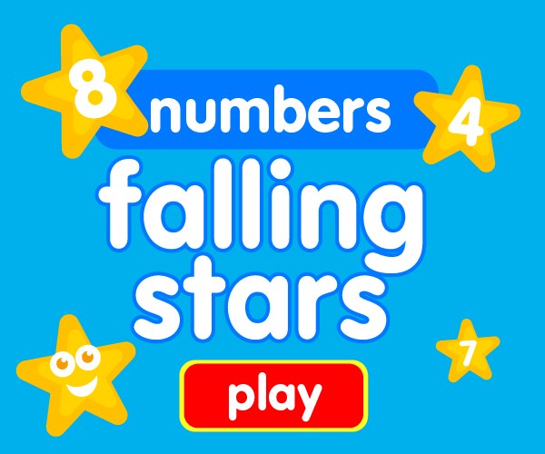 Preschool game, learn numbers, falling stars game