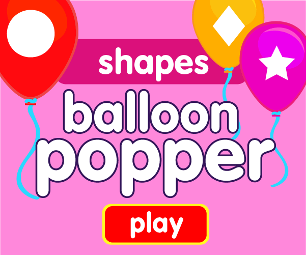 Preschool game, learn shapes, balloon popping game