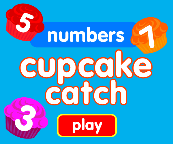 Preschool game, learn numbers, cupcake catching game