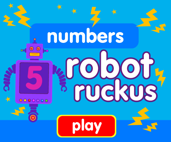 Preschool game, learn numbers, robot game