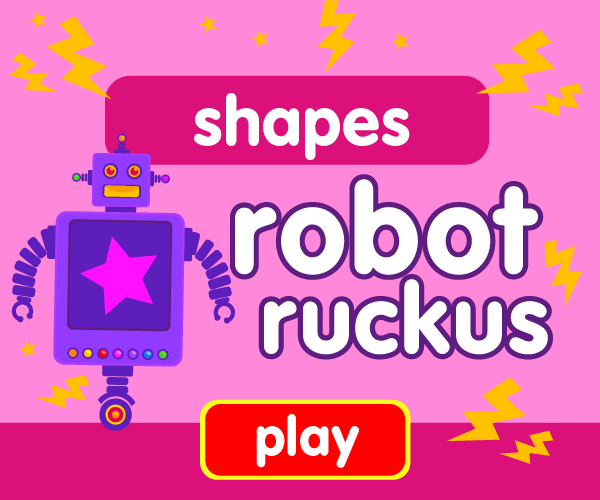 Preschool game, learn shapes, robot game